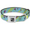 Buckle-Down Seatbelt Buckle Dog Collar - Eighties Party Blue/Yellow/Pink - 1" Wide - Fits 11-17" Neck - Medium