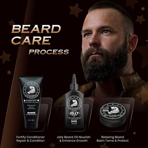 Bossman Essentials Beard Kit for Men - Beard Oil Jelly, Fortifying Conditioner Cream, Beard Balm - Grooming Growth Care Accessories (Naked)