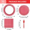 Tevxj 96 PCS Picnic Party Plates Red and White Gingham Checkered Plaid Party Tableware Barbecue Disposable Paper Plates Napkins Forks Birthday Party Decorations Supplies Favors for 24 Guests