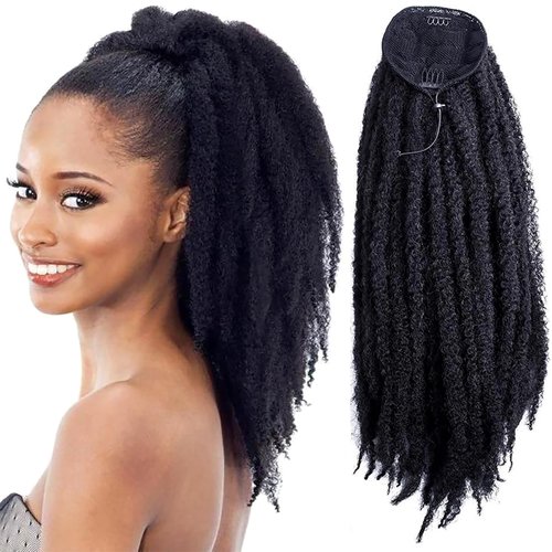 VAVANGA Marley Hair Ponytail Drawstring 18-inch Synthetic Braiding Hair Afro Kinky Ponytail for Black Women Quick Wrap Pony Jamaican Marley Twist Braid Drawstring Ponytail Hair Extensions(#1B, 18inch)