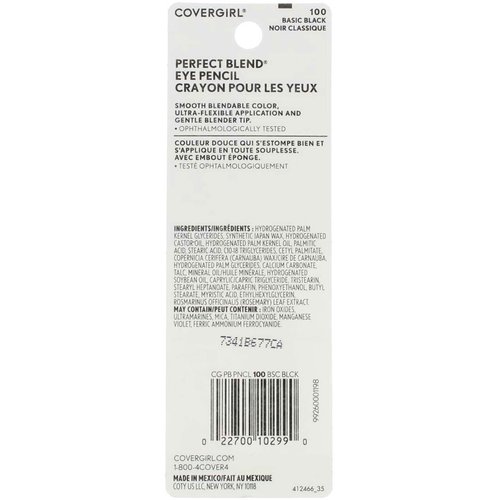 CoverGirl Perfect Blend Eye Pencil, Basic Black [100], 0.03 oz (Pack of 4)
