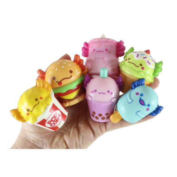 6 Mini 2" Food Axolotl Slow Rise Squishy Toys - Memory Foam Party Favors, Fidgets, Prizes, OT (All 6 Axolotls)