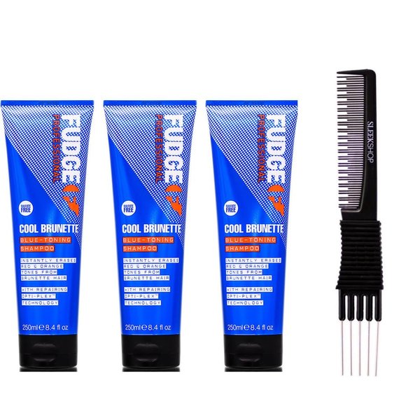 yper Fudge Cool Brunette Blue-Toning Shampoo (8.4 oz) with Teasing Comb Pack of 3