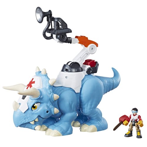Chomp Squad Playskool Doc Tops and Sam Scrubs, Triceratops Dinosaur Toy and Hero Action Figure, Ambulance Toy for Kids 3 Years and Up