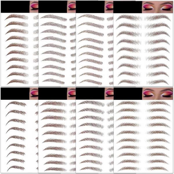 8 Sheets Eyebrows Tattoo Waterproof, 72 Pairs Eyebrow Tattoo Stickers Temporary Eyebrow Tattoos for Women & Girl, Fake Eyebrows Peel Off False 4D Hair-like Instant Transfer Brows