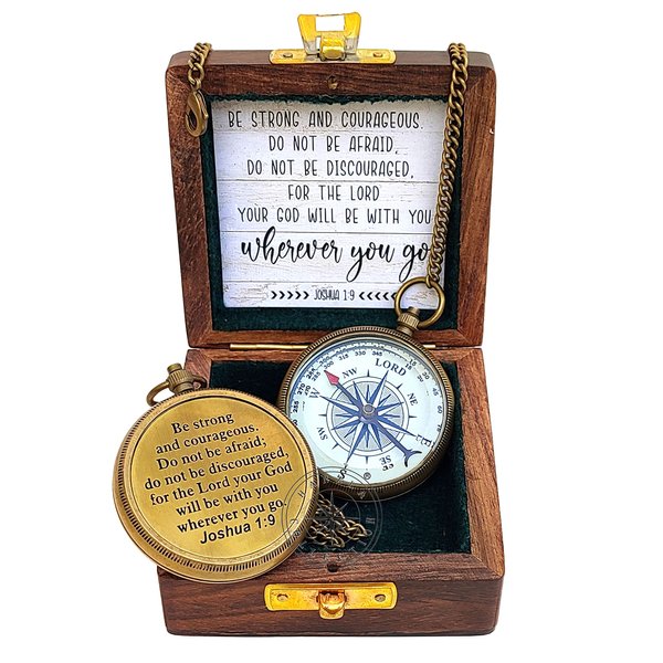 Be Strong and Courageous, Do Not Be Afraid Quote Engraved Brass Directional Magnetic Compass, Joshua 1: 9 Religious Gifts for Women Men Boy Girl, Confirmation Gift Ideas, Baptism & Missionary Gifts