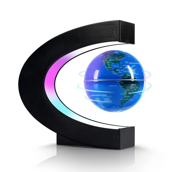 Flagest Magnetic Levitation Floating Globe, Levitating C Shape Globe with LED Lights for Education Home Office Desk Bookshelf Decor, Holiday Anniversary Creative Item(3.3 Inches Globe)