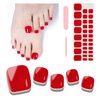 Wekcekcek Semi Cured Gel Toenail Strips, 32 Scarlet Fiery Toenail Stickers Pedicure Strips Salon Quality Nail Wraps with Nail File & Wood Stick(UV/LED Lamp Required)