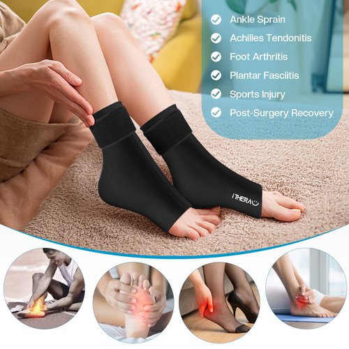 iTHERAU Ankle Ice 2 Pack Wrap for Swelling, Plantar Fasciitis, Foot Pain Relief, Ankle Brace Gel Cold Packs for Injuries Reusable, Hot Cold Compress Therapy for Achilles,Tendonitis