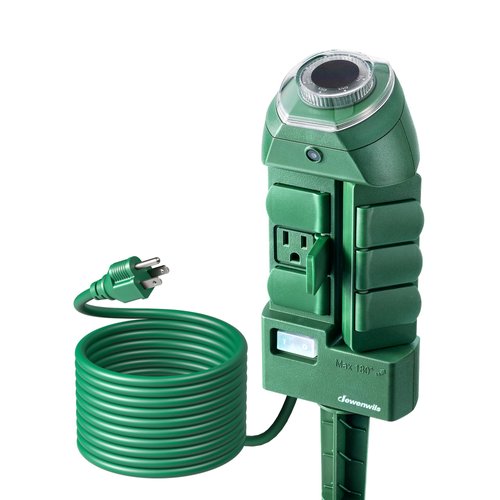 DEWENWILS Outdoor Power Strip Timer with Photocell, Yard Stake Timer Dusk to Dawn, Weatherproof Countdown Light Timer, 6 Outlets 10ft Cord for Outdoor Lights, Decor, 1875W/15A UL Listed