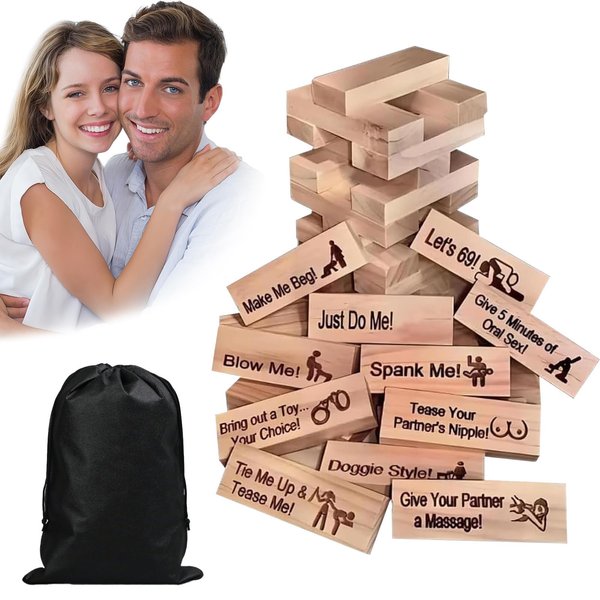 Tsinlan.ayn Lust Tower Games Super Naughty Block Tower Game for Couples Adults Valentine Tumbling Wooden Tower Stacking Blocks Game for Date Night Ideas for Lover Drunking Games