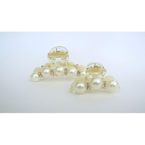 Small/medium clear hair claw clip for fine, thin hair with pearls and crystals (Size: 2.5)