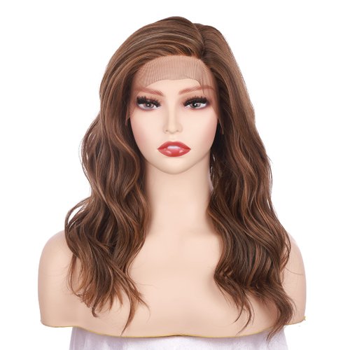 Onedor 20Inch Premium Japanese High-Temperature Fiber Synthetic Hair 130% Density Wavy Lace Front Long Wigs (Light Brown Evenly Blended with Dark Natural Blonde-RL12/16)