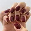 Press on Nails Short Square False Nails Glossy Burgundy Fake Nails with Glitter Design Full Cover Nails for Women and Girls with Glue (red)