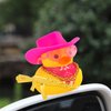 wonuu Rubber Duck Yellow Duck Car Dashboard Decorations Car Ornaments for Cool Car Accessories with Cowboy Hat Necklace and Sunglasses, pink hat love galssess