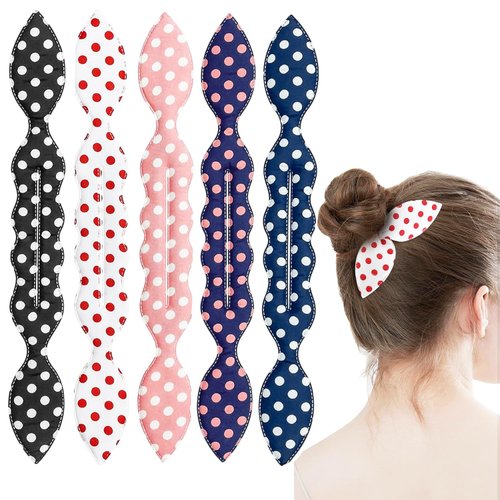 Deft Hair Accessories Set for Women & Girls: French Twist Bun Maker, Rabbit Ear Twister, Polka Dot Braiding Tool for Quick Hairstyling
