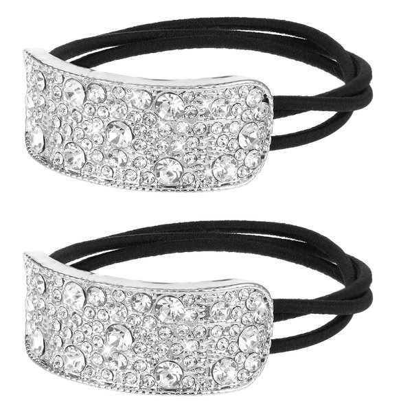 Sparkly Rhinestone Hair Accessories: 2 PCS Elastic Scrunchies, Ponytail Holder, Crystal Cuff Hair Band, and Hair Ties for Women and Girls - Silver