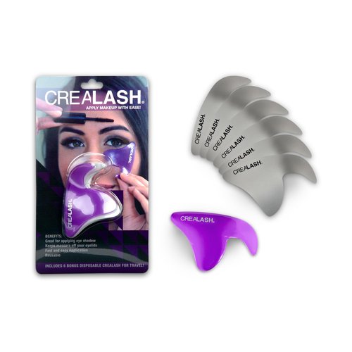 Original CreaLash Eye Shadow & Mascara Applicator - Upper & Lower Eyelash Tool for Applying Makeup - Helps Shield Face, Skin From Smears - 1 Reusable Purple Stencil, 6 Disposable Gray