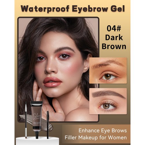 Waterproof Eyebrow Gel Dark Brown,Sweat-Proof Longwear Strong Hold Tinted Brow Gel, Vegan, Cruelty-Free, Brow Glue Mascara for Eyebrows with Eyebrow Brush, Enhance Eye Brows Filler Makeup for Women-04