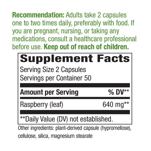 Nature's Way Raspberry Leaf - 640 mg per 2-Capsule Serving - Traditional Support for Women's Health* - Herbal Supplement for Women - Gluten Free - 100 Vegan Capsules
