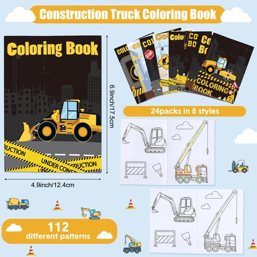 24 Pieces Construction Trucks Coloring Book Construction Birthday Party Favors Construction Coloring Book Including Dump Trucks Diggers Cranes Tractors for Kids Home Party Supplies School Activity