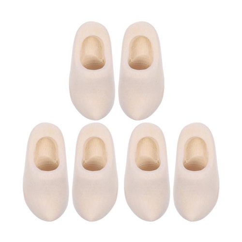 UPKOCH Mini Wooden Clogs, Dutch Themed Wooden Shoe Clogs Mini Finger Shoes Unfinished Wood Figure Dollhouse Accessories for DIY Craft Painting Key Chain Doll 4cm 3 Pairs