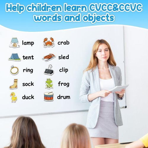 Kasfalci CVCC & CCVC Word Games, 50 Magnetic Foam Objects Fridge Magnets for Kids, Speech Therapy Toys for Toddler, Learn to Read Spelling Reading Learning Phonics for Preschool Kindergarten Classroom