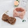 YISSION 2PCS Spa Headband with Bow No Slip Head Band for Face Wash Makeup Skincare Facial Headband Elastic Hair Band Microfiber Headbands for Women Girls (Pink Brown)
