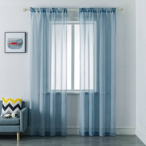 DUALIFE Stone Blue Sheer Curtains 95 Inch Length,Faux Linen Semi Sheer Curtain Drapes for Living Room Bedroom Nursery Bathroom Privacy Voile Window Treatment Panels,52 x 95 Inches,Dusty Blue