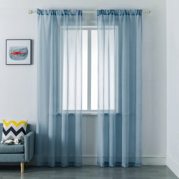 DUALIFE Stone Blue Sheer Curtains 95 Inch Length,Faux Linen Semi Sheer Curtain Drapes for Living Room Bedroom Nursery Bathroom Privacy Voile Window Treatment Panels,52 x 95 Inches,Dusty Blue
