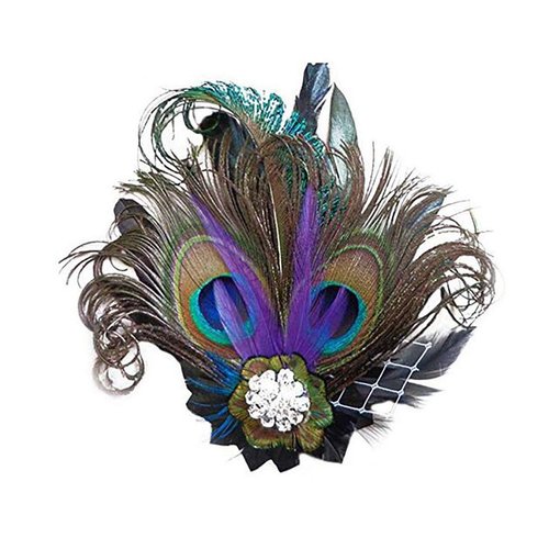 Women Bohemian Peacock Feather Hair Clip Hair Pin Elegant Fascinator Wedding Dance Party Headdress Headwear Hair Accessory Sequined Showgirl Headpiece (Style 2)