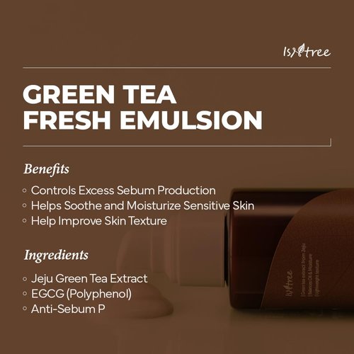 ISNTREE Green Tea Fresh Emulsion 120ml 4.05 fl.oz | Green tea extract from Jeju | Balances Oil & Moisture | Lightweight texture