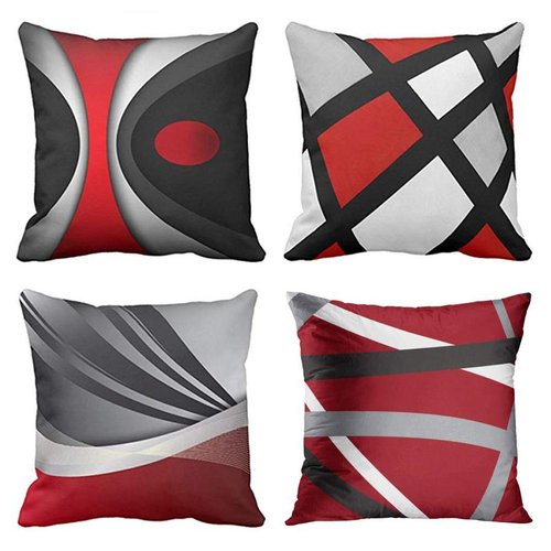 Emvency Set of 4 Throw Pillow Covers Modern Abstract Red Stripes Gray Black White Acrylic Bold Grey Decorative Pillow Cases Home Decor Square 20x20 Inches Pillowcases