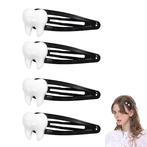 Halloween Tooth Shaped Hair Clips Black Snap Hair Clip Metal Gothic Hair Pins for Styling Y2k Punk Hair Barrettes for Long short Hair Accessories for Women Girls Hallween Party Cosplay Costume 4pcs