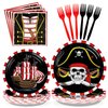 96Pcs Pirate Party Supplies 350 GSM Pirate Party Plates and Napkins Tableware Sets Pirate Treasure Party Decorations for Adult Teens Kids Children Birthday Pirate Halloween Party Favors,Severs 24 ﻿
