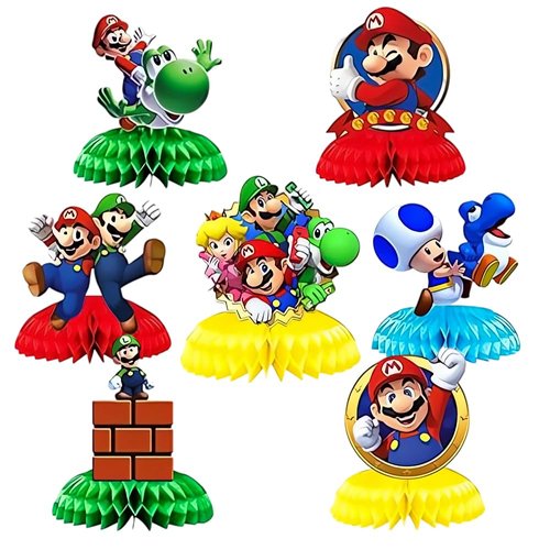 Birthday Decorations 7-Piece Set – Video Games Birthday Party Supplies Honeycomb Decorations – Colorful Non-Fading Cardstock Birthday Party Decorations for Tabletop, Cake Display