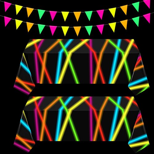 Irenare 4 Pcs Party Decorations 2 Disposable Plastic Birthday Tablecloths 2 Banner Table Runner Table Covers for Kids Boy Birthday Party (Glow in the Dark)