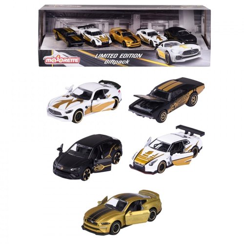 Majorette – Limited Edition 9 Gift Set – 5 Small Model Cars with Gold Design, for Children Aged 3 and Above, Toy Cars with Rotating Wheels and Suspension, Includes 2 Exclusive car Models