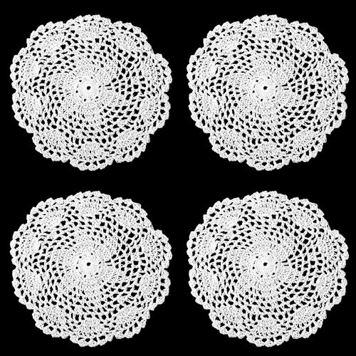 WLLHYF White Vintage Crochet Doilies 8 Inches Round Cotton Handmade Lace Placemats Crafts Tables Food Bulk Doily Cloth Set Corrugated Edge for Wedding Birthday, 4 Pack
