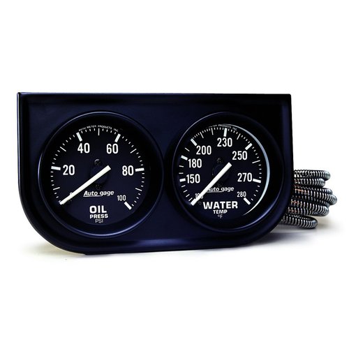 AUTO METER 2392 Autogage Black Oil/Water Gauge with Steel Console, Regular, 2.3125 in.