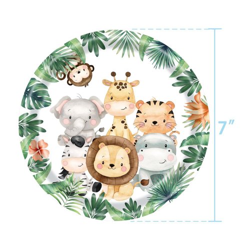 SHUYU 50pcs 7inch Zoo Animal Plates Jungle Animals Plates Party Supplies Party Tableware for Animals Birthday Party Decorations