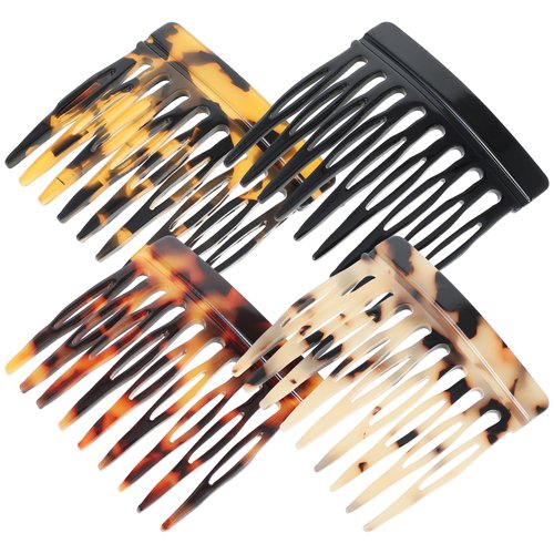 4Pcs French Hair Side Combs for Women French Twist Combs Acetate French Combs for Hair Hair Clip Combs Decorative Small Twist Hair Decorative 9-Tooth Strong Hold Clips for Women Bun Retro Accessories