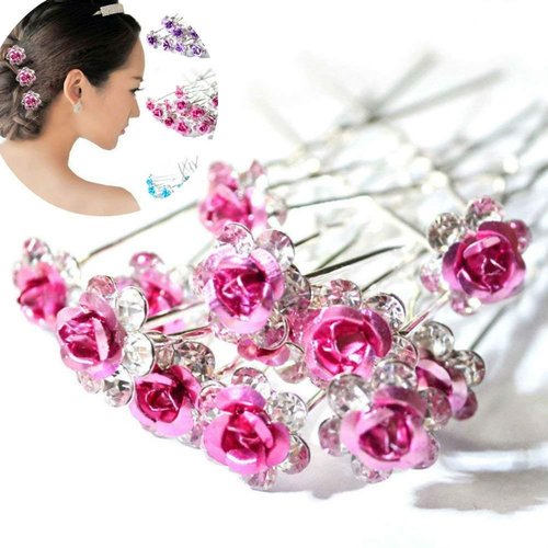 Onwon 40 Pieces Rose Flower Rhinestone Hair Clips Crystal Hair Pins for Bridal Wedding Party Daily Life Women and Girls Hair Jewelry Acessories, with Storage Bag (Pink)