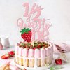 1 PCS Strawberry 1/2 Half Way to One Cake Topper Glitter Berry Sweet Half Way to Go Cake Pick Happy 6 Months Birthday Cake Decoration for Strawberry Theme Baby Shower Birthday Party Supplies Pink