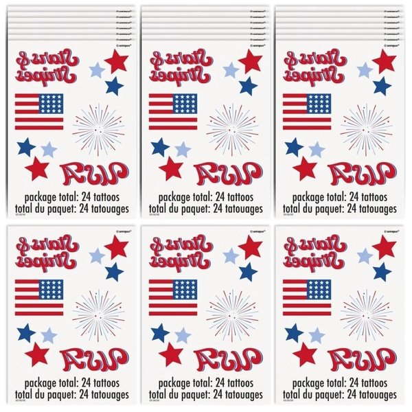 Red, Blue & White Patriotic USA Tattoos - (24 Count) - Fun & Vibrant Temporary Tattoos, Perfect for Parties and Events