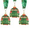 Abaokai 3 Pieces Christmas Ugly Sweater Medal Christmas Style Neck Ribbon, Award Contest Medals Christmas Tree Ornament for Ugly Sweater Contest Party, Best Ugly Christmas Sweater Trophy Award