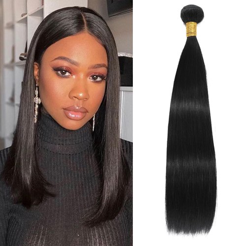 12A Straight Hair Bundles Brazilian 14 Inch 100% Unprocessed Virgin Bundles Human Hair Extensions Straight Weave Bundles Human Hair 1 Bundle Deals Natural Black