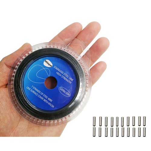 10LB-200LB Fishing line Wire Leader Vinyl Coated Stainless Steel Trace Lures Leader Wire 10 Meter,with 20pcs Crimps Sleeves,Black & Silver Select (Black, 200LB)