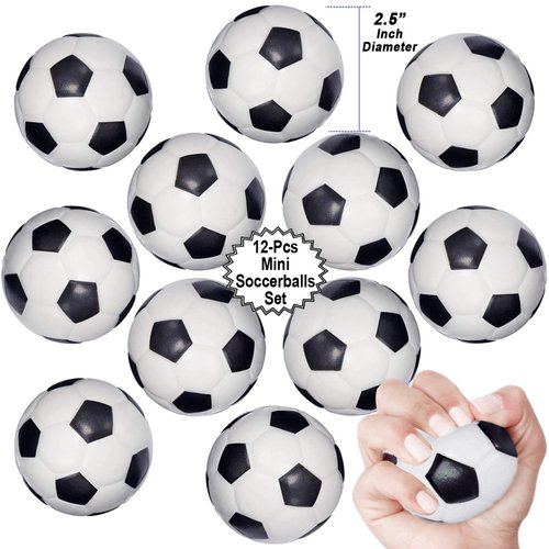 Mini Sports Balls for Kids Party Favor Toy, Soccer Ball, Basketball, Football, Baseball (12 Pack) Squeeze Foam for Stress, Anxiety Relief, Relaxation. (12 Pack (Soccer Balls))