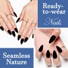 GLAMERMAID Press on Nails Medium Almond, Matte Black Velvet Glue on Gel Nails, 24Pcs Short Stiletto Acrylic False Nails Kits Reusable UV Finish Full Cover Stick on Nails for Women Girls Gifts